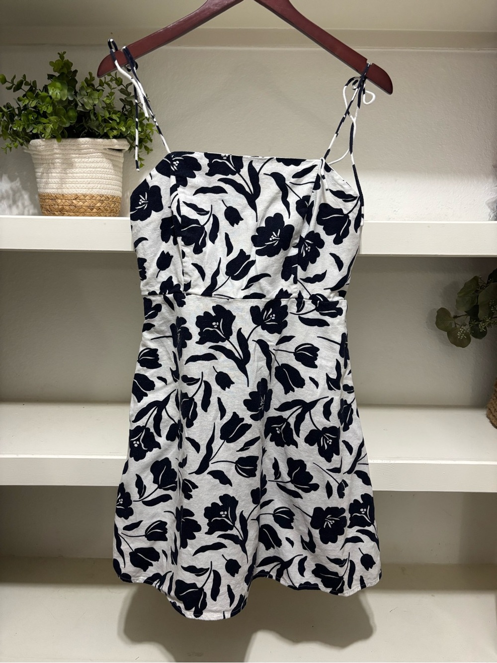 Old Navy White Strapless Sundress with Black Floral Print